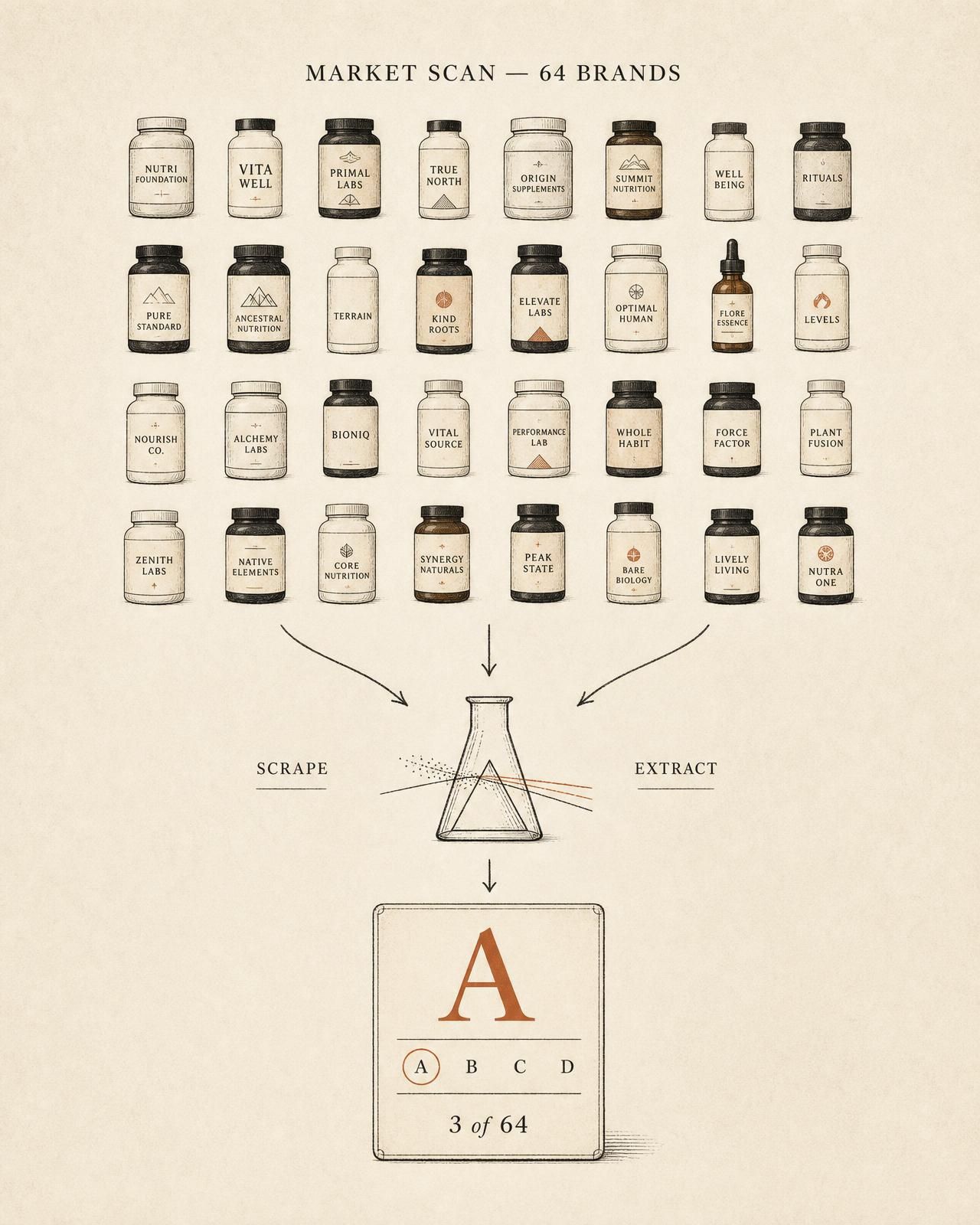 Multi-layered brand audit tool analysing 64 supplement brands